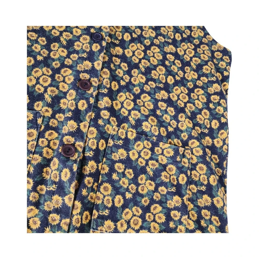 Vintage Carolina Colours Sunflower Print Button Front Vest y2k Floral L/XL‎